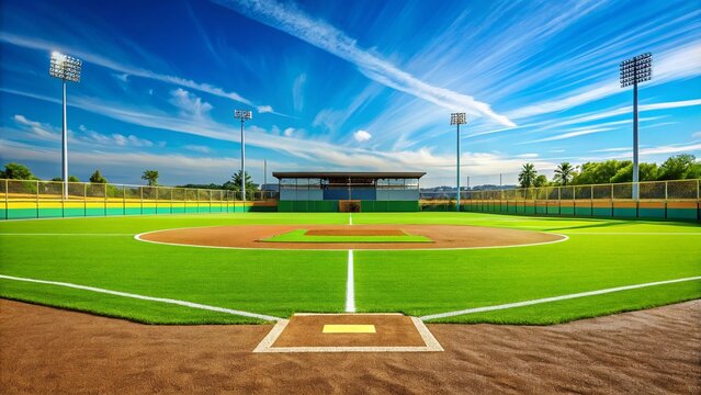 High School Synthetic Turf Softball Field View at Third Base &ndash; Vibrant Sports Environment