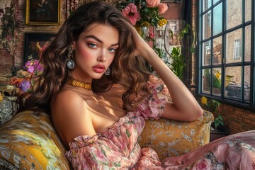 a beautiful model is posing in a modern loft