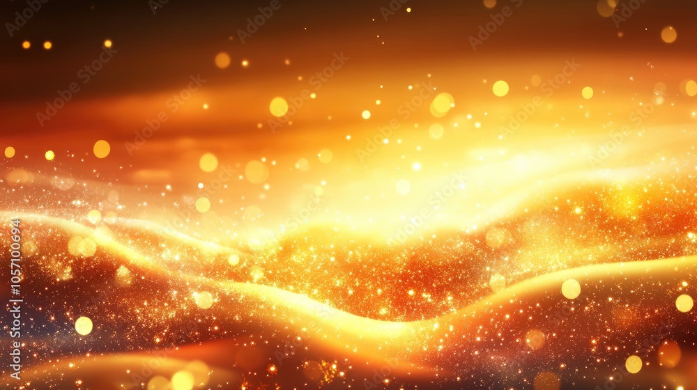 Poster abstract sunset with a soft bokeh light background featuring shimmering golden glitter