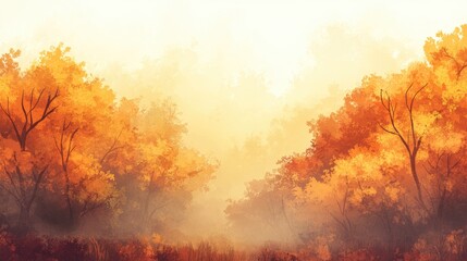 Autumn forest shrouded in mist during the day ideal for background applications