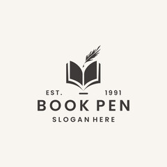 Book pen logo vector hipster vintage icon illustration