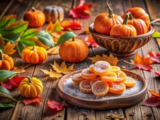Homemade Candied Pumpkin Treats with Powdered Sugar - Natural Farm Delights for an Autumn Snack