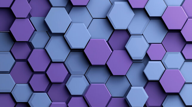 Abstract geometric pattern of interlocking purple and blue hexagonal shapes creating a 3D effect