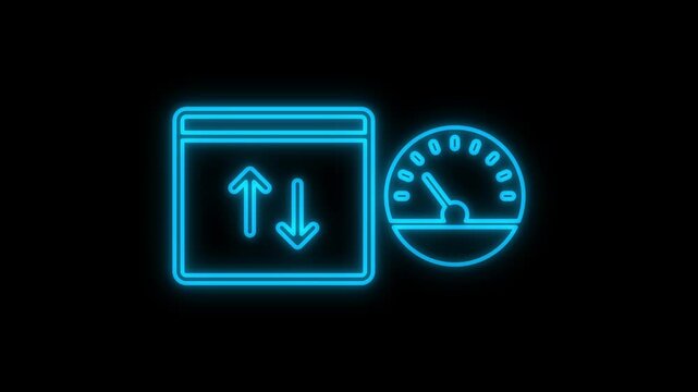 Glowing neon website loading speed sign animation on a black background.