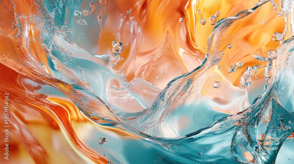 Poster abstract background featuring water splashes created through 3d rendering techniques