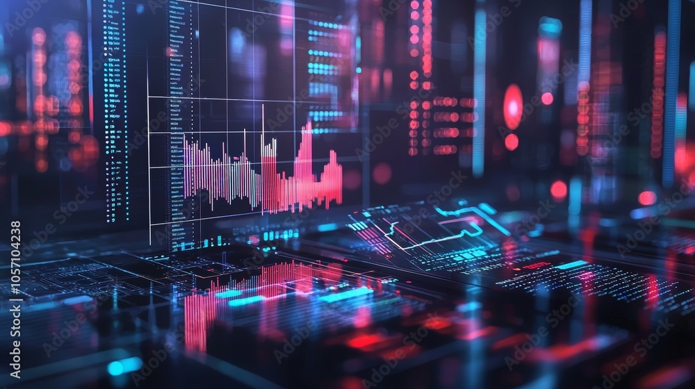 Aufkleber digital data chart analysis with futuristic neon visuals