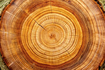 Fototapeta premium Horizontal cross-section of a tree trunk showing concentric rings of different wood density and color, tree life cycle, wood grain