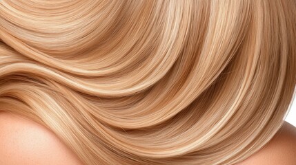 Fototapeta premium Close up of Shiny Blonde Hair Texture Salon Hair Smooth Wavy Hair Beauty Haircare Ha