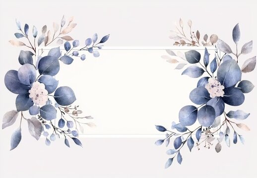 Decorative banner with paler winter leaves. Floral watercolor frame border with pastel pastels.