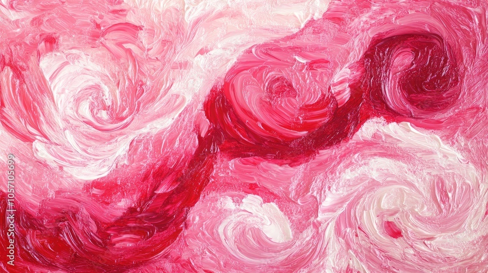Poster acrylic fluid art featuring intertwining pink and red waves abstract swirling texture and background