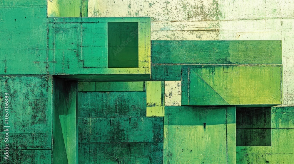 Poster a geometric abstract design featuring green rectangular shapes evokes a feeling of harmony and struc