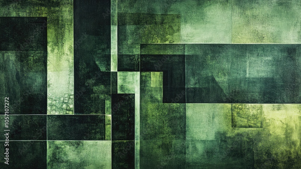 Poster a geometric abstract design featuring green rectangular shapes evokes a feeling of harmony and struc