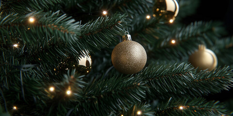 New Year Christmas banner with Christmas tree branches sparkling bokeh Place for text