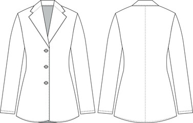 collared buttoned long sleeve a line long jacket coat template technical drawing flat sketch cad mockup fashion woman design style model 
