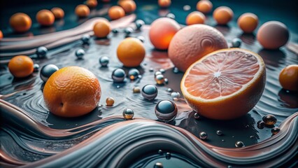 Juicy Orange Background with Soft Waves and Spheres for Creative Space Design