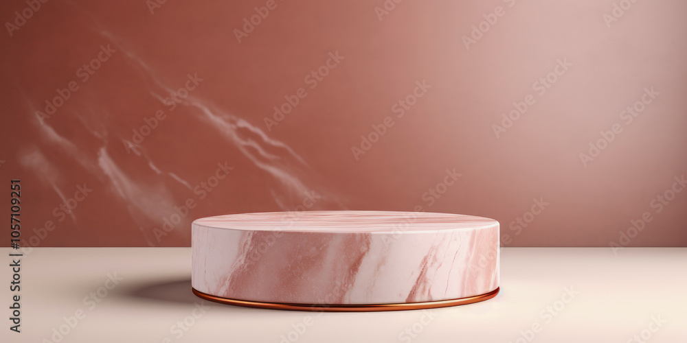 Poster this image features a soft pink marble platform, designed with rose tones and gentle textures, evoki