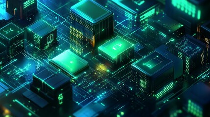 futuristic banner with digital elements representing blockchain technology 