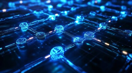 Fototapeta premium futuristic banner with digital elements representing blockchain technology 