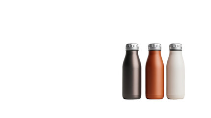 Three bottles, different colors, contrasting against a black backdrop, study in light and shadow