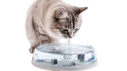 Adorable cat drinking water, a closeup view of thirsty pet enjoying refreshment from bowl