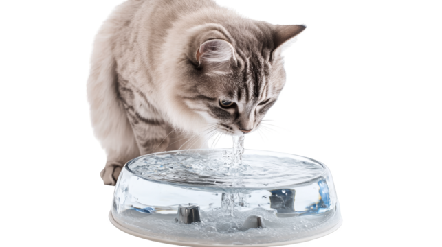 Adorable cat drinking water, a closeup view of thirsty pet enjoying refreshment from bowl