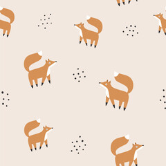 Cute Woodland Animal Seamless Pattern. Adorable Vector Forest Fox for Designs and Crafts