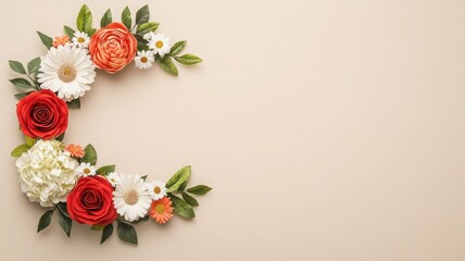 Beautiful arrangement of vibrant flowers forming the letter C on a neutral background, perfect for spring themes and design.