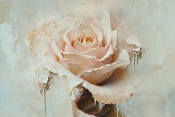 oil painting of rose, soft and dreamy atmosphere, muted colors, detailed brush strokes, realistic High quality