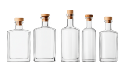 Three empty glass bottles with corks, a vintage, rustic touch for diy and home decor projects