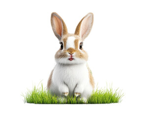 Fototapeta premium Cute rabbit sitting on grass with white background