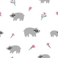 Cute Woodland Animal Seamless Pattern. Adorable Vector Forest Badger for Designs and Crafts