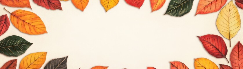 Obraz premium Colorful autumn leaves arranged in a vibrant frame, perfect for seasonal decor and nature-inspired backgrounds.