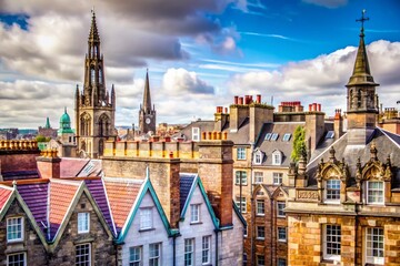Obraz premium Macro Photography of Edinburgh Rooftops Cityscape Architecture View During Daylight for Stunning Urban Aesthetic Appeal