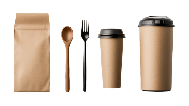 Steaming coffee cup, spoon and paper cup, a classic breaktime trio for your daily dose of caffeine