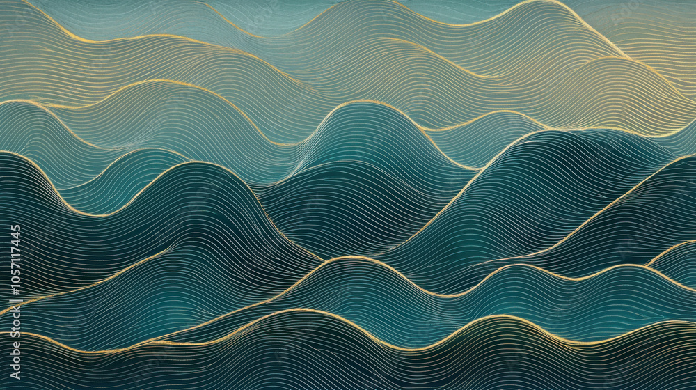 Aufkleber rippling ocean like patterns in gradient teal and gold create serene and calming atmosphere. flowing