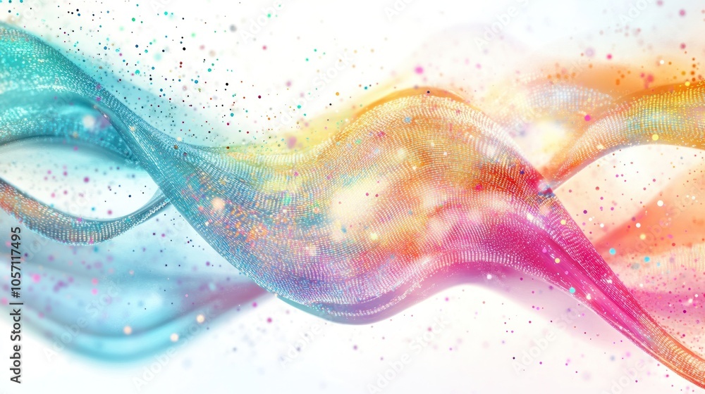 Poster a creative depiction of quantum communication, illustrating swirling patterns of light representing 
