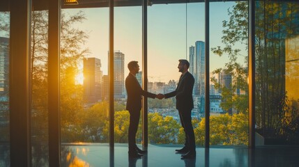 Fototapeta premium silhouettes of people shaking hands