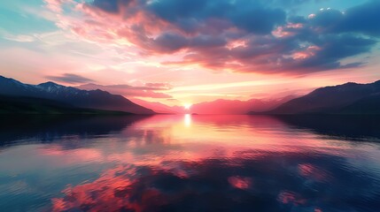 Naklejka premium sunset over the lake