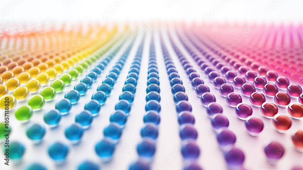 Poster a high-resolution image of individual quantum dots, displayed in a grid pattern with varying sizes a