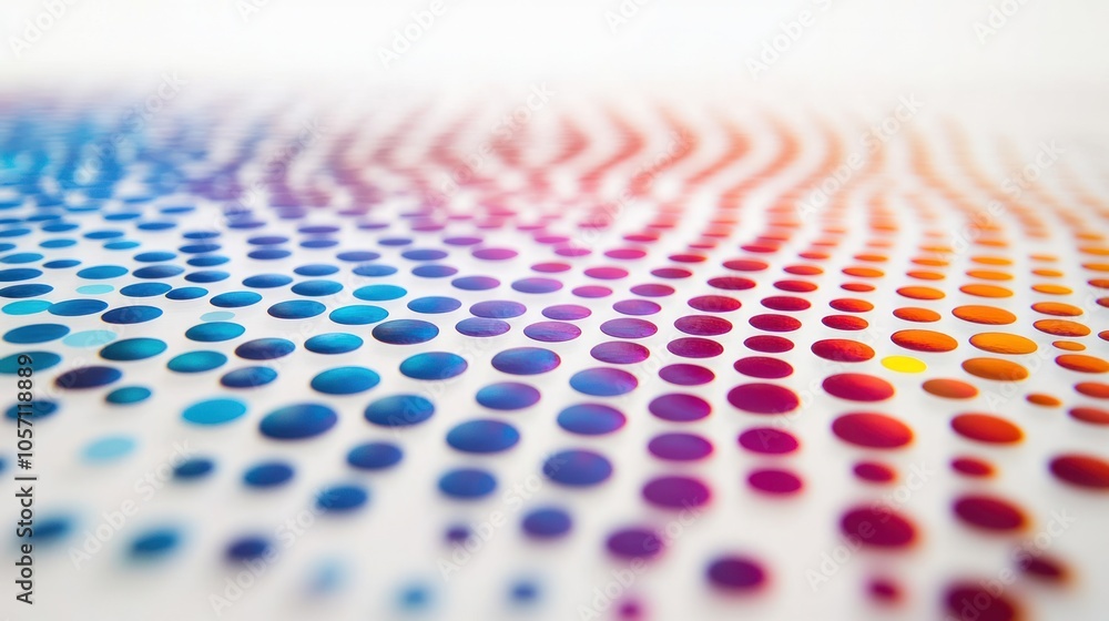 Poster a high-resolution image of individual quantum dots, displayed in a grid pattern with varying sizes a