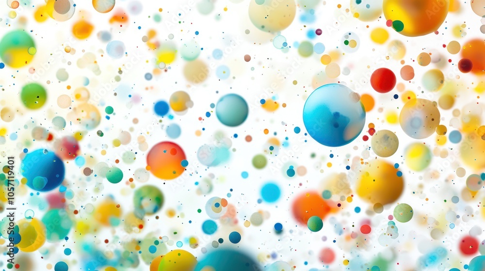 Poster a mesmerizing arrangement of colorful quantum dots in various sizes, showcasing a spectrum of vibran