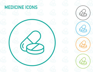 Tablet medicine and capsule medicine Medical icons and symbols minimal icon for medical and medicine icons