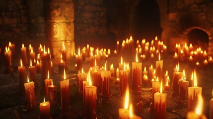 collection of candles burns gently in the dark, their light creating a soothing and inviting environment.