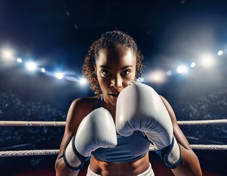 Foto de una mujer boxeadora en primera persona