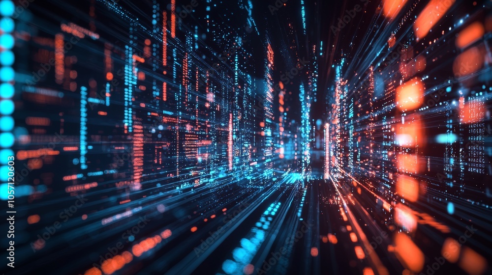 Poster abstract digital data flow in futuristic cyber network