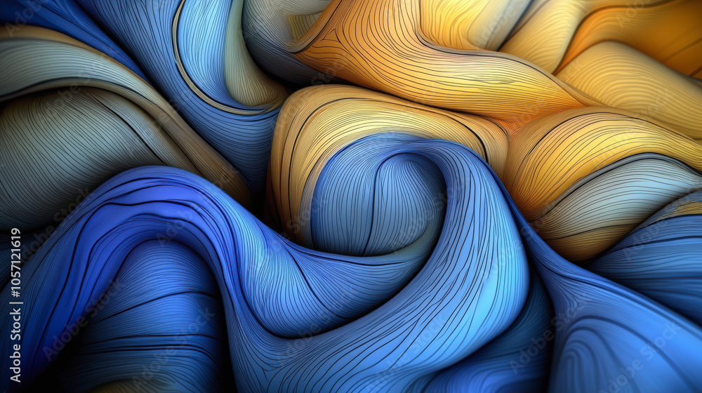 Aufkleber colorful abstract artwork featuring swirling lines in shades of blue and yellow, creating a dynamic 