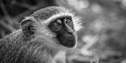 Obraz premium Mesmerizing Black and White Monkey Portrait - Captivating Candid Wildlife Photography