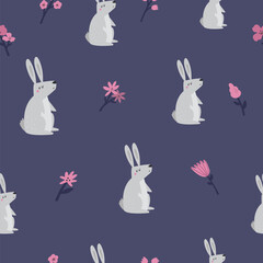 Cute Woodland Animal Seamless Pattern. Adorable Vector Forest Rabbit for Designs and Crafts