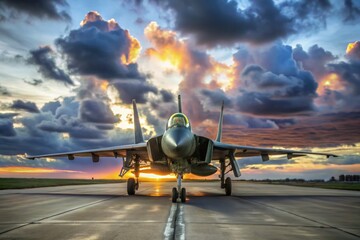 Fototapeta premium MiG29 Fighter Aircraft Silhouette in Dramatic Sunset Sky - Stunning Product Photography