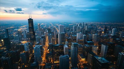 Obraz premium City skyline at night with the lights on